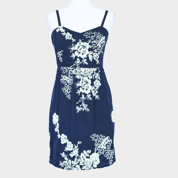 J.CREW Women's Navy Blue Ivory Mirabel Lawn Embroidered Floral Mini Dress Size 6 - Picture 1 of 8